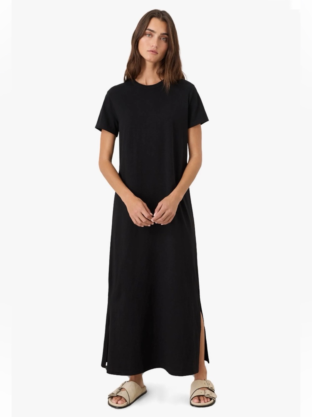 Pact NWOT Short-Sleeve Organic Cotton Slub Easy Tee Slide Slit Maxi Dress Size S
